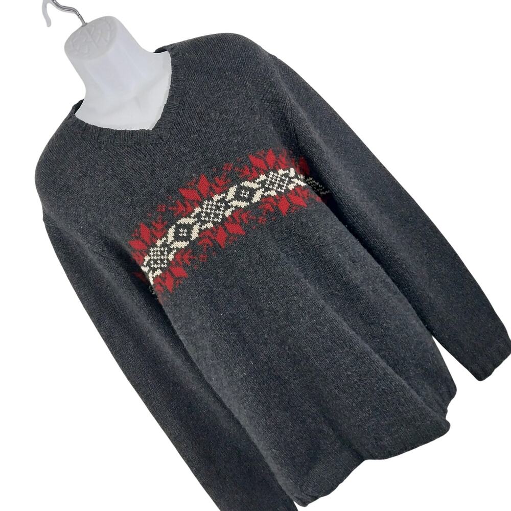 OLD NAVY! SOFT 100% LAMBSWOOL GRAY, RED & WHITE SWISS SKI STYLE SWEATER! SZ XL